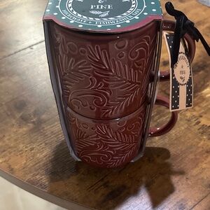 Peppermint Pine Red Embossed Mug Duo